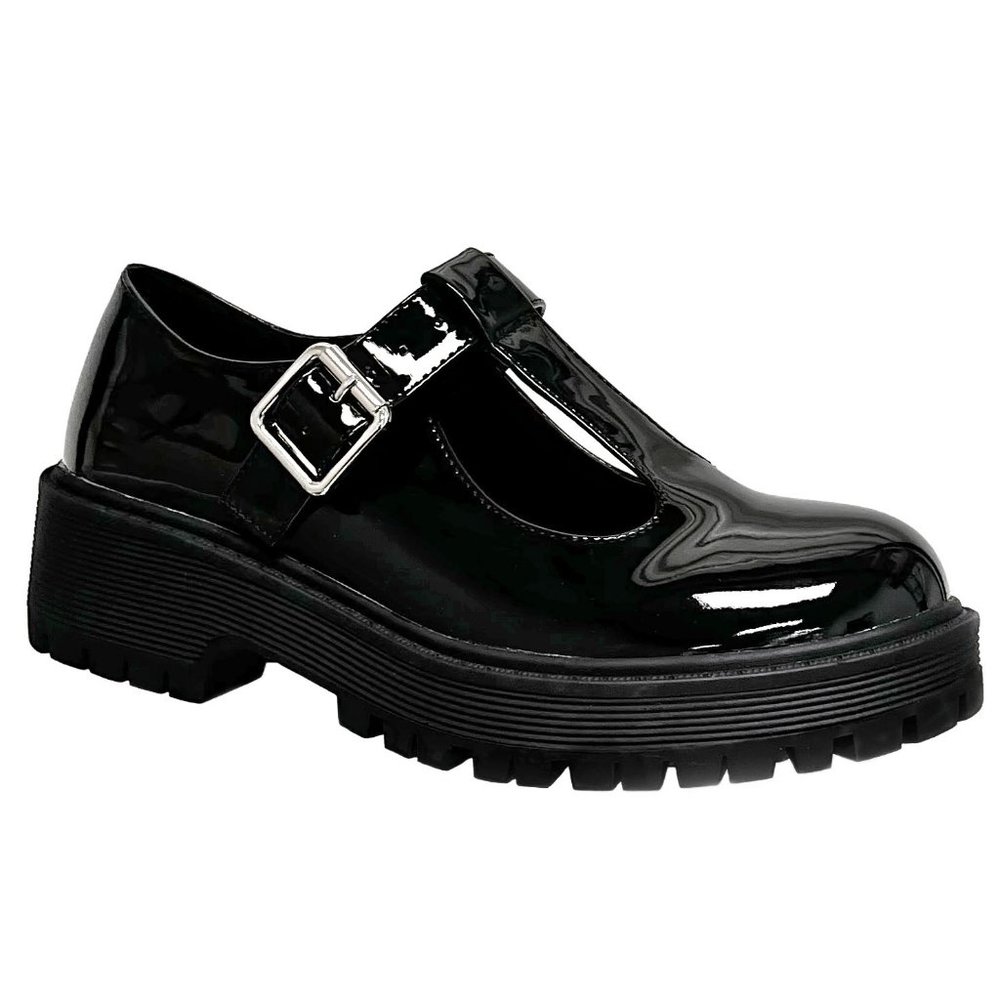 New Women Black T-Strap Mary Jane School Girl  Platform Ballet Flats